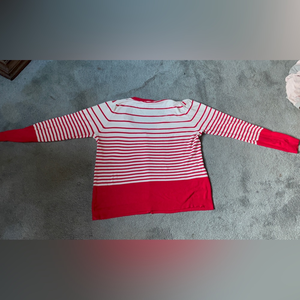 audrey & grace red and white striped button down cardigan Size XL